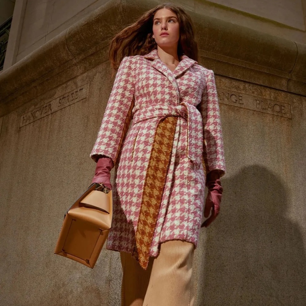 Toccin Colorblock Houndstooth Tweed Coat (Size XS)